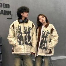 批发美式高街翻领棉服男女款秋冬季新款复古宽松加厚保暖棉衣情侣<b class='q'>外套</b>