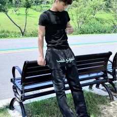 批发美式<b class='q'>街头</b>阿拉伯文刺绣微喇卫裤男设计感小众显瘦运动百搭休闲长裤