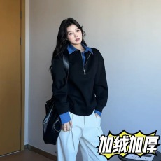 美式复古撞色半拉链卫衣男生潮牌秋冬加绒加厚百搭POLO领长袖上衣