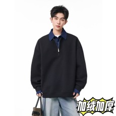 假两件翻领卫衣女2025冬季加绒加厚宽松百搭拉链上衣