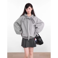批发美式复古绑带设计连帽<b class='q'>卫衣</b>男女宽松休闲cleanfit帽衫开衫潮
