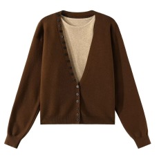 批发法式高级两件套圆领针织打底衫女设计开衫毛衣轻奢外搭上衣