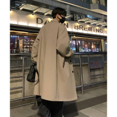 秋冬高级感中长款风衣男韩版宽松潮流帅气过膝大衣单排扣外套