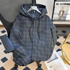 日系复古连帽夹克男女款秋季新款暗纹抗皱大格子宽松百搭潮流外套