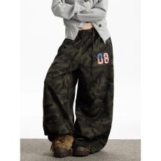 批发美式vibe做旧迷彩工装阔腿<b class='q'>牛仔裤</b>女新款宽松显瘦直筒坠感拖地裤子