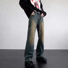 批发水洗做旧<b class='q'>牛仔裤</b>男2023年秋季新款潮牌设计感裤子直筒宽松阔腿长裤