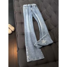 批发微喇<b class='q'>牛仔裤</b>男女2025年秋季新款高腰显瘦星星重工刺绣坠感拖地长裤