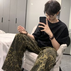 批发美式微喇豹纹<b class='q'>牛仔裤</b>男款秋季vibe高街裤子hiphop青少年直筒工装裤