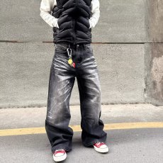 批发复古猫须纹水洗弯刀<b class='q'>牛仔裤</b>男款直筒美式微喇cleanfit裤子拖地宽松