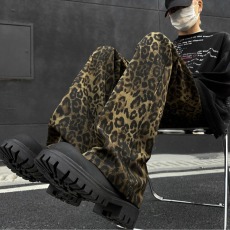 批发美式微喇豹纹<b class='q'>牛仔裤</b>男款秋季vibe高街裤子hiphop青少年直筒工装裤