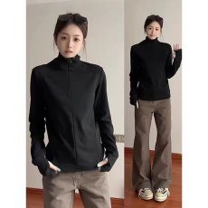 批发2026秋冬季新款双面德绒保暖<b class='q'>修身</b>半高领圆领拉链健身高弹打底长T