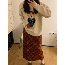 批发红色毛呢格子半身裙春秋短裙女高腰显瘦遮垮辣妹a字裙秋冬包臀裙