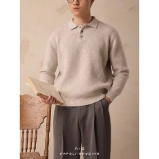 批发秋冬季保暖翻领<b class='q'>毛衣</b>男宽松休闲绅士纯色针织衫商务免烫长袖打底衫