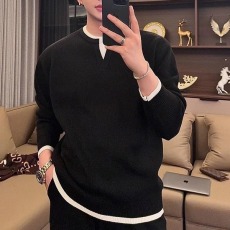 批发<b class='q'>男士</b>纯色<b class='q'>毛衣</b>男圆领假两件宽松慵懒风长袖针织上衣百搭男装新款