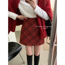 批发秋<b class='q'>冬</b>美式复古大码胖mm百搭显瘦高级感格子毛呢半身裙女韩版短裙潮