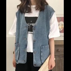 批发工装牛仔<b class='q'>马甲</b>外套女春秋大码胖mm复古薄款外穿显瘦BF无袖背心上衣