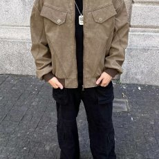 批发cleanfit棕色短款哈灵顿<b class='q'>夹克</b>美式复古工装外套男潮牌飞行员棒球服