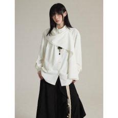 批发中式赫本风飘带<b class='q'>衬衫</b><b class='q'>男</b>女设计感小众宽松痞帅高级感不规则<b class='q'>长袖</b><b class='q'>衬衣</b>