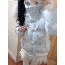批发奶呼呼甜美可爱满印雪人毛领连帽棉服女冬季新款加厚保暖<b class='q'>棉衣</b>外套