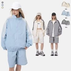 批发2024日系复古宽松防晒衣男女侧边条纹运动休闲青少年立领外套<b class='q'>夏</b>款