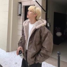 批发皮座山雕连帽外套男女<b class='q'>秋</b>冬季美式cleanfit高级感PU皮夹克棉服