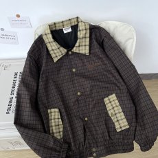 批发<b class='q'>秋</b>冬日系复古格子外套男女学院风拼接翻领宽松休闲格纹夹克