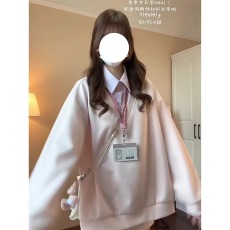 批发polo领假两件粉色卫衣女春<b class='q'>秋</b>新款宽松学院风小众设计感套头上衣