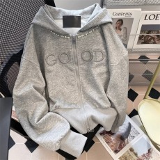 批发美式覆古刺绣立体珍珠卫衣外套女<b class='q'>秋</b>季宽松oversize拉链开衫上衣