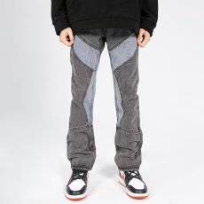 批发2026春秋新款美式复古水洗拉链拼接微喇牛仔裤休闲直筒高街<b class='q'>裤子</b><b class='q'>男</b>