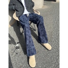 批发藏青色扎染星星弯刀卫裤<b class='q'>男</b>款秋季美式复古直筒运动<b class='q'>裤子</b>微喇休闲裤