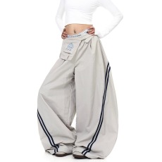 批发BLACKLISTS美式复古腰搭叠穿条纹伞兵<b class='q'>工装裤</b>男<b class='q'>女</b>加绒弯刀阔腿裤<b class='q'>潮</b>