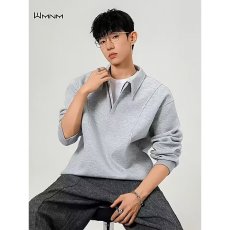 批发美式重磅翻领半拉链卫衣男秋季宽松潮牌百搭<b class='q'>休闲</b>情侣外套纯色上衣