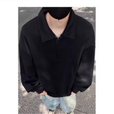 批发翻领卫衣<b class='q'>男</b>士春秋季潮流宽松百搭polo衫长袖<b class='q'>t</b><b class='q'>恤</b>半拉链纯色上衣服