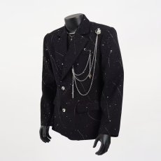 批发黑色满天星西服男高级感宽松痞帅发型师垫肩西装外套男时尚潮春秋