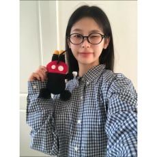 批发宽松长袖蓝色格子衬衫男女2026春<b class='q'>夏</b>miu系穿搭衬衣