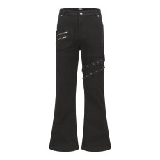 批发黑色绑带微喇工装牛仔裤男cleanfit美式高街<b class='q'>修身</b>喇叭裤子秋季