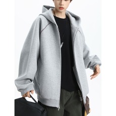 批发美式休闲双拉链开衫<b class='q'>卫衣</b>男款春秋季<b class='q'>潮牌</b>宽松运动上衣男生连帽外套