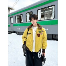 批发SHAKEYU美式复古徽章<b class='q'>刺绣</b>飞行夹克棉衣男女毛领加厚保暖派克棉服