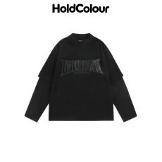 批发假两件小高领字母<b class='q'>刺绣</b>卫衣男女秋季新款美式潮流高街宽松百搭卫衣