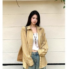 批发韩版宽松格子衬衫女装春<b class='q'>夏</b>季新品韩系慵懒风百搭长袖衬衣外穿上衣