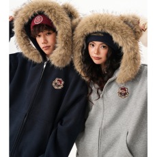 批发学院风小熊耳朵毛领<b class='q'>卫衣</b><b class='q'>男</b>女春季潮百搭情侣连帽开衫宽松休闲外套