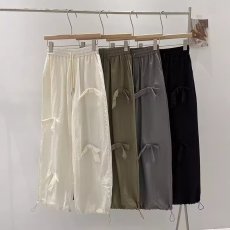 批发美式蝴蝶结工装裤女装夏新款松紧腰绳口袋宽松<b class='q'>长裤</b>甜酷直筒休闲裤