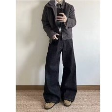 批发美式复古水洗弯刀牛仔裤男女高级感百搭直筒宽松廓形香蕉拖地<b class='q'>长裤</b>