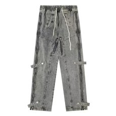 批发潮牌牛仔裤男美式宽松抽绳直筒休闲长裤子<b class='q'>韩版</b>潮流复古阔腿裤百搭