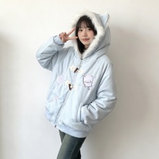 批发韩系<b class='q'>甜美</b>猫咪耳朵麂皮绒保暖加厚棉服女秋冬设计感宽松棉衣外套潮
