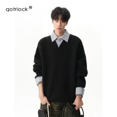 批发美式<b class='q'>潮牌</b>小众时髦高街假两件翻领<b class='q'>卫衣</b>衬衫拼接层次感上衣