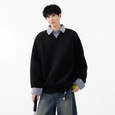 批发美式<b class='q'>潮牌</b>小众时髦高街假两件翻领<b class='q'>卫衣</b>衬衫拼接层次感上衣