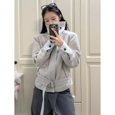 批发绑带立领外套男款秋冬季加厚美式复古保暖毛呢夹克高级感短款大衣