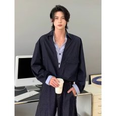 批发高端欧货洋气<b class='q'>衬衫</b>男纯色宽松长袖禁欲系假两件<b class='q'>衬衣</b>美式工装寸衫