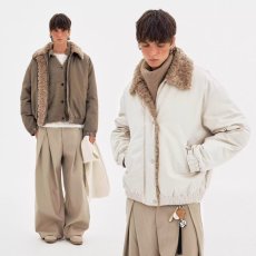 潮牌美式复古纯色翻领棉服夹克男女宽松百搭高级感休闲外套